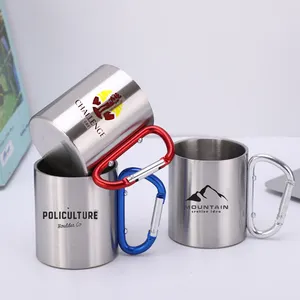Sublimation Custom Logo 200/300ml Metal Double Wall Vacuum 201 304 Stainless Steel Coffee Cup Climbing Carabiner Mug Travel Mug