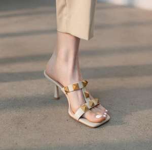 NUEVOS Zapatos de Tacón Alto con Punta Abierta y Tira Trasera para Mujer, de Cuero, Impermeables, para Verano e Invierno - Product Image 1