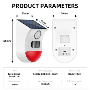 Kerui tuya wifi phát hiện chuyển động năng lượng mặt trời cảm biến báo động điều khiển từ xa còi báo động 120dB ánh sáng hồng ngoại an ninh nhà phụ kiện báo động - Product Image 6