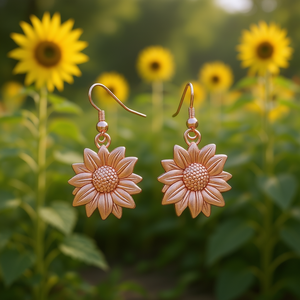 E2550 Orecchini pendenti con fiore in oro rosa, lega d'argento tibetano, gioielli vintage da donna alla moda - Product Image 2