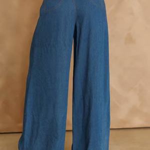 Pantalones Vaqueros de Cintura Alta y Pierna Ancha para Mujer, Estilo Casual, Rectos, Transpirables, Holgados, con Cierres, Lavado Sólido, para Verano y Uso Diario - Product Image 2