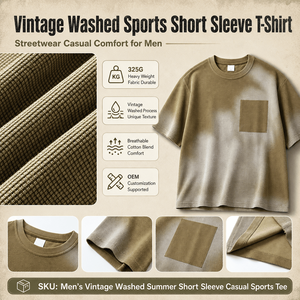 325G Vintage Washed Sports Short Sleeve T Shirt Men Heavyweight Cotton Blend Streetwear Tee With Shorts OEM Custom Set Bulk - Product Image 2