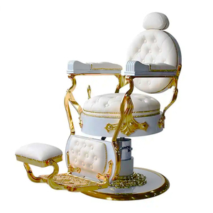 Silla reclinable De barbería, Base redonda dorada, Retro, color blanco, Estilo Vintage - Product Image 1