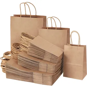Wholesale Custom Eco-friendly Recycled Kraft Brown Paper Bags with Handles Bulk For Holiday Gift Shopping Retail Merchandise