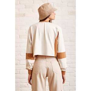 Sudadera Oversize Bicolor para Mujer, Hombros Caídos, Mezcla de Algodón, Tejido de Punto, Blanca - Product Image 1