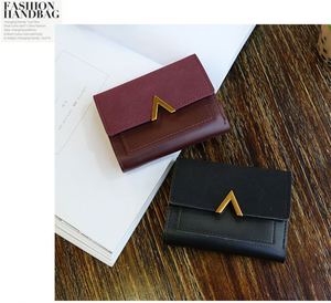 Luxury Purses Women Matte PU Leather <b>Wallets</b> Splicing <b>Metal</b> V - Shaped Short Vintage <b>Wallet</b> M0103 - Product Image 2