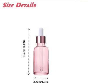 Flacon compte-gouttes rond en verre rose pour sérum, 2oz 30ml 100ml, avec compte-gouttes rose doré pour cosmétiques - Product Image 2