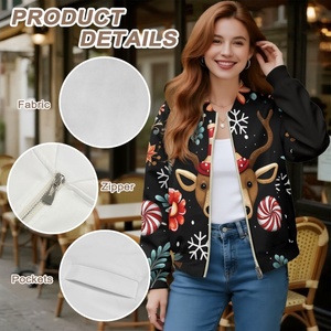 Blouson Bomber Zippé Femme Tricoté Imprimé Personnalisé (POD) Hiver/Printemps Décontracté Noël <span class=keywords><strong>Renne</strong></span> Canne à Sucre Sans MOQ Fêtes - Product Image 5