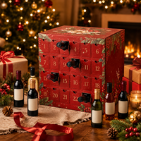Boîte de calendrier de l'avent pour vin personnalisée de luxe, 24 jours, emballage cadeau pour bouteilles miniatures de Noël et du Nouvel An avec tiroirs individuels