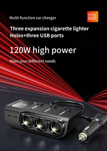 Allume-cigare de <span class=keywords><strong>voiture</strong></span> intelligent multifonctionnel à 3 trous, chargeur USB, indicateur LED, surveillance de la tension 12-24V, charge rapide QC3.0 PD - Product Image 3