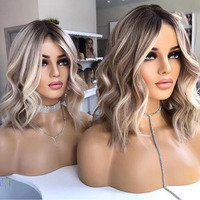 Perruques blondes méchées en cheveux humains, 100 % vierges avec cuticules alignées, perruques sans colle à dentelle frontale pour femme