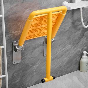 Siège de douche pliable mural en plastique jaune et acier inoxydable, capacité 150 kg, équipement de sécurité pour salle de bain - Product Image 2