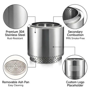 Fogueira Extra Grande de 27 Polegadas em Aço Inoxidável, Sem Fumaça, com Combustão Secundária, Fogão a Lenha para Jardim e Fogueiras - Product Image 3