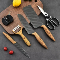 Ensemble de 7 couteaux de chef en acier inoxydable avec manches en bois grainé, couteau à découper, couteau de boucher avec support à couteaux en acrylique