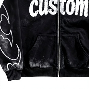 Sudadera con capucha y cremallera frontal personalizada para hombre, de forro polar negro, estilo casual urbano, corte regular, estilo invierno - Product Image 5