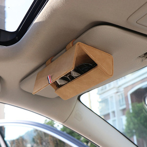 Car Sun Visor Glasses Storage Bag Genuine Leather Rectangle Beige Black Gray Car <b>Interior</b> <b>Accessory</b> - Product Image 1