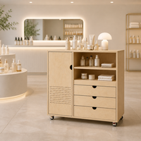 Troli Salon Kayu Lapis Birch dengan Tiga Laci, Rak Terbuka, dan Roda Putar