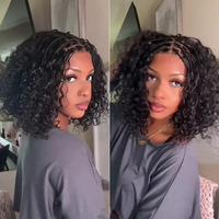 Perruques bouclées profondes pré-coupées en dentelle style bohème, cheveux humains, avec closure 5x5 en dentelle et dessus tressé, cheveux indiens bruts, sans colle, pour femmes