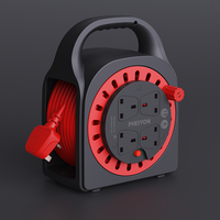 Pheiyon Hochleistungs-UK-Typ IP20 4-fach Steckdosenkabeltrommel 15M 13A UKCA CE mit Thermoschutz und Tragetasche für Haus, Garage und Wartungsarbeiten, tragbar