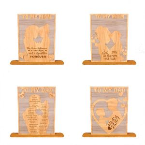 Plaque carrée en bois personnalisée gravée pour la fête des Mères et la fête des Pères, cadeau de bureau, décoration d'intérieur, ornement artisanal sur pied, vente en gros - Product Image 1