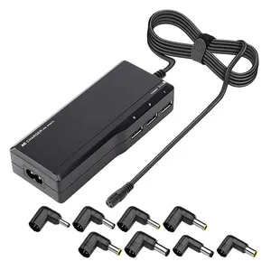 Pengisi daya Laptop Universal otomatis 90W, adaptor daya AC dengan 3 port USB 15V 16V 18.5V 19V 19.5V 20V dengan ujung untuk Notebook