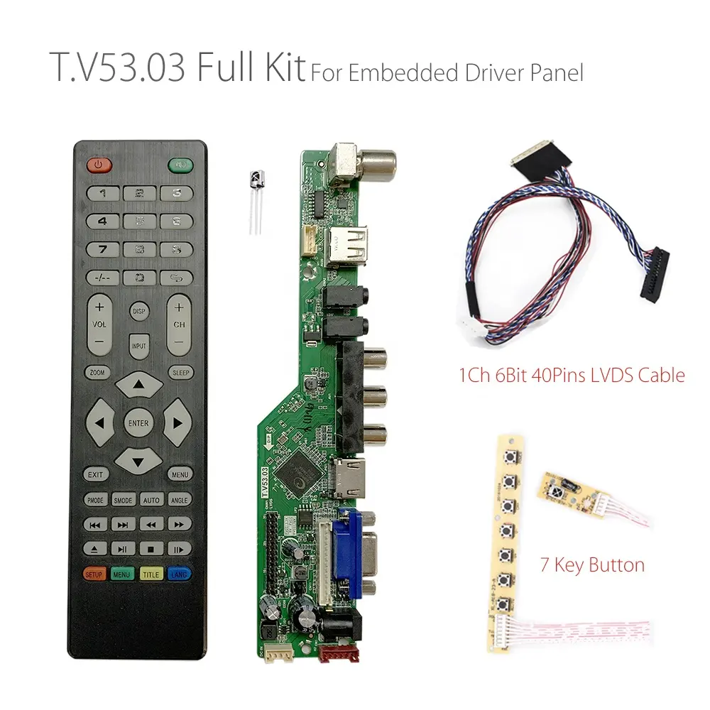 T.V53.03 Universel LCD TV LED Contrôleur Carte Pilote TV/PC/VGA USB + IR + 7 bouton Clé + 1ch 6 Bits 40 Broches LVDS Russe RD8503.03