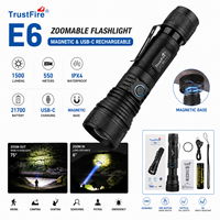Linterna LED Trustfire E6 con Zoom Magnético, Alcance de 500M, Recargable Tipo-C, Batería 21700, IP65, Aleación de Aluminio, para Camping y Actividades al Aire Libre