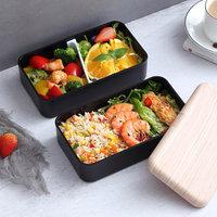 Boîte à Lunch en plastique écologique en bois, ceinture élastique en bois, Bento pour l'école, bureau, 2 niveaux, ensemble de boîtes à Lunch 1 pièce