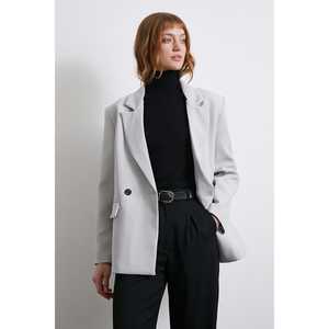 Blazer Clásico para Mujer, Gris, Viscosa y Poliéster, Cierre Doble con Botones - Product Image 4