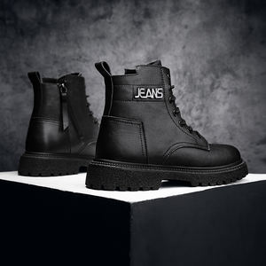 Зимние бархатные ботинки из кожи верблюжьего хлопка, мужские ботинки на толстой подошве в британском стиле с молнией сбоку - Product Image 3