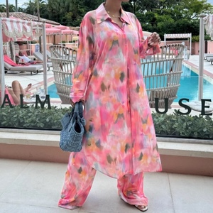 Women's Plus Size Loose Print Long Cardigan Shirt Casual Wide Leg <b>Pants</b> African Style Light Luxury 2-Piece Set Fashion - Product Image 4