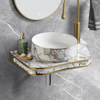 Comptoir Peint À La Main Art Solide Surface Céramique Salle De Bains Navire Vanité Évier Rond Salle De Bains Lavabo Diamètre de 30cm