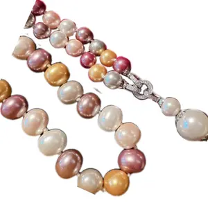 Bijoux de luxe Design original plaqué or 18 carats glands goutte d'eau 18mm platine perle de haute mer collier de pierres précieuses perle de diamant