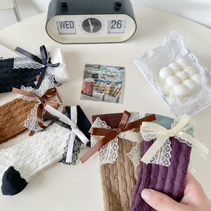 <span class=keywords><strong>Medias</strong></span> de Invierno para Mujer, por Encima de la Rodilla, con Borde de Cinta, Diseño Calado, Estilo Japonés Deportivo, Ecológicas, Ligeras, de Poliéster y Algodón - Product Image 2