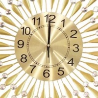 Jam Dinding Kristal Logam Modern, Jam Quartz Bulat Tanpa Suara, Jam Gantung Dekoratif Motif Starburst untuk Ruang Tamu