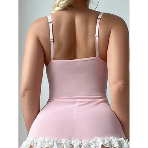 Nouvelle Tendance : Ensemble Séduction Femme Sexy en Dentelle Brodé Transparent avec Jupe Une Pièce et Chaussettes en Résille - Product Image 4