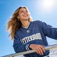 Pull-over brodé personnalisé ODM en gros, style Letterman, avec cols, poignets et ourlets côtelés, unisexe, streetwear