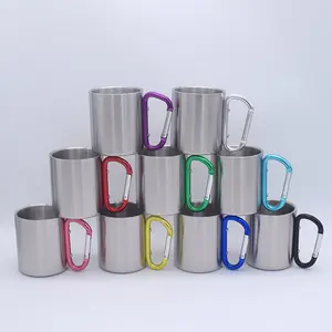 Stainless Steel Travel Cup With Collapsible Carabiner Handle Backpacking Coffee Cup Hiking Gift Climbing Mug