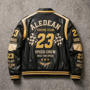 Giacca Bomber in Pelle con Logo Personalizzato, Cappotto Varsity con Patch Ricamate, Antivento e Impermeabile, per Uomo - Product Image 2