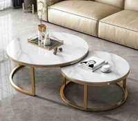 Table basse moderne en métal blanc et or avec plateau en marbre de luxe nordique, pliable et durable, pour salon et cuisine