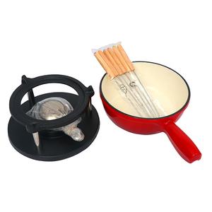 <span class=keywords><strong>Set</strong></span> Panci <span class=keywords><strong>Fondue</strong></span> Enamel Merah dengan 6 Garpu Panjang dan Pembakar untuk Keju dan Cokelat - Product Image 4