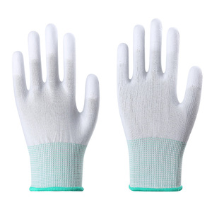 Guantes sin dedos con revestimiento de PU, guantes de trabajo de nailon de 13 agujas, sumergidos en goma, antideslizantes, resistentes al desgaste, sin polvo, blancos para trabajo. - Product Image 2