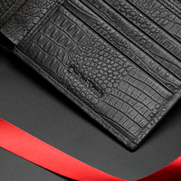 Dompet Lipat Mewah Model Baru Warna Hitam Dompet Pria Kulit Sapi Asli Pendek Lapisan Poliester Pemblokir RFID