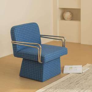 Sillón Moderno y Sencillo con Diseño de Cuadrícula, Tapizado, Azul, Giratorio, para Sala de Estar, Dormitorio, Apartamento, Comedor o Hotel - Product Image 1