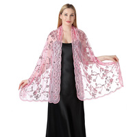 Chine Usine En Gros Mode Nouveau Design Soie Matériel De Haute Qualité Châle Wrap Floral Broderie Femmes Dîner Écharpe
