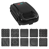 Gaufrier électrique sandwich 10 en 1 avec assiettes amovibles, pour gaufre à bulles, beignet, petit déjeuner, desserts de Noël personnalisés