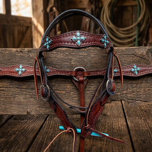 Ensemble de sellerie western en cuir véritable de qualité supérieure, orné de pierres turquoise, avec têtière et collier de poitrail souples pour l'équitation - Product Image 3