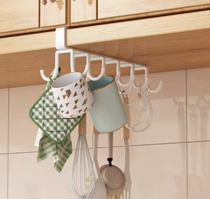 Wholesale Double-Row <b>Hook</b> Hanging Rod Hole-Free Kitchen Utensil Rack Double-Tier <b>Wall</b> for Bathroom Storage - Product Image 6
