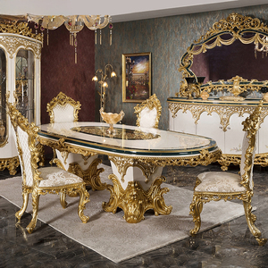 Set di mobili per sala da pranzo di lusso royal di fascia alta su misura tavoli da pranzo classici in legno con <span class=keywords><strong>foglia</strong></span> d'<span class=keywords><strong>oro</strong></span> - Product Image 1