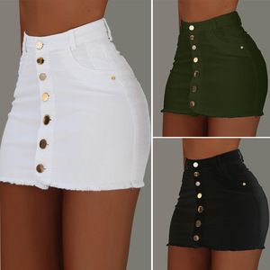 Falda Corta de Mezclilla para Mujer, de Cintura Alta, Color Sólido, Ajustada a la Cadera, Casual y a la Moda, Gran Venta - Product Image 4